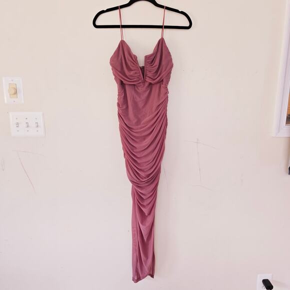 Selfie Leslie Good Vibes V-Bust Sheer Split Midi Dress Rose Blush Women's Size L - Picture 5 of 10